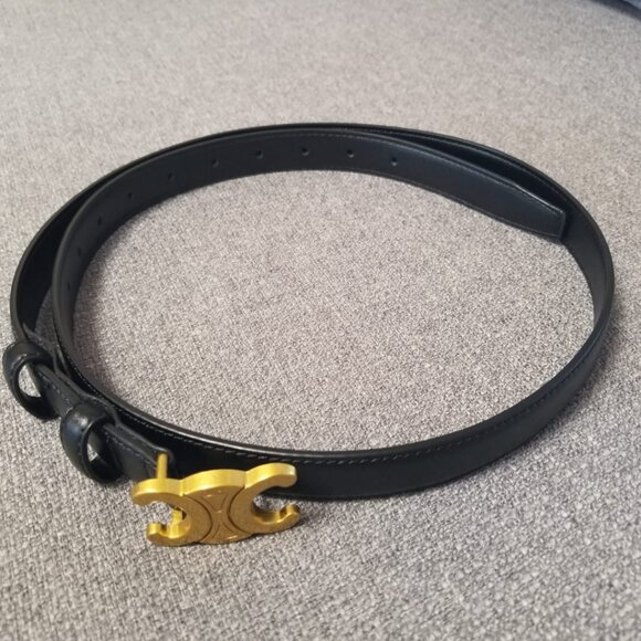Celine Belt Triomphe Leather Belt with Gold Buckle - Picture 2 of 3